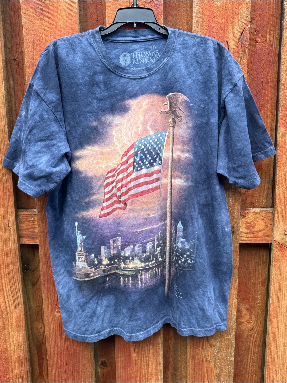 Vintage Thomas Kinkade American Flag NYC Skyline Tie Dye Shirt The Mountain XL